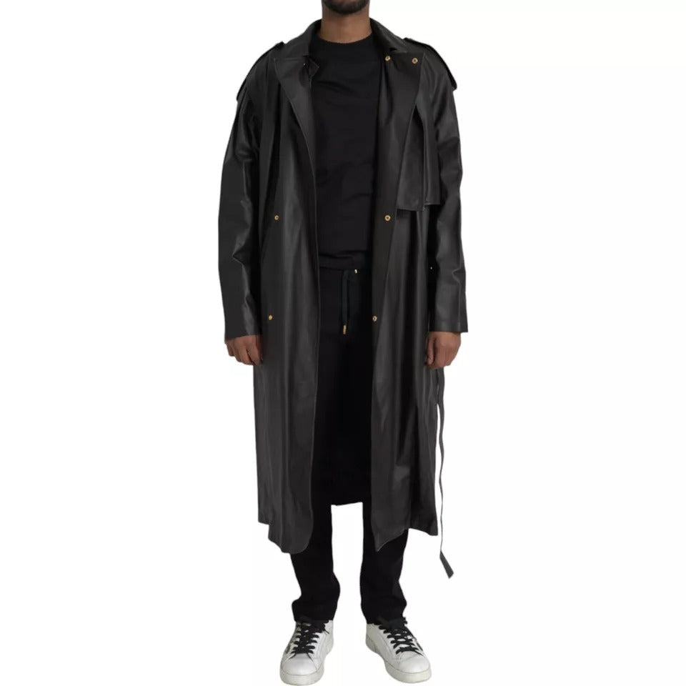 Bottega Veneta Black Leather Men Waterproof Trenchcoat Jacket - BrandFit 88