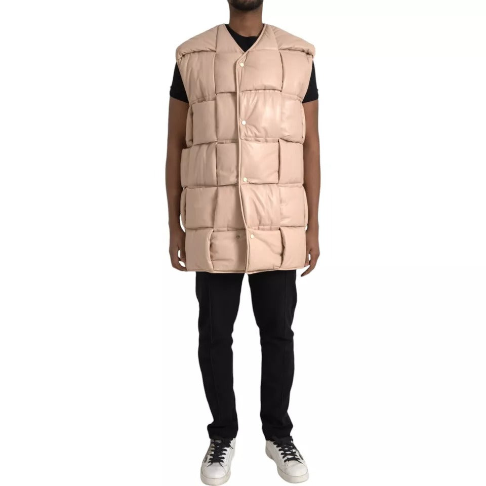 Bottega Veneta Beige Quilted Sleeveless Calf Leather Jacket - BrandFit 88