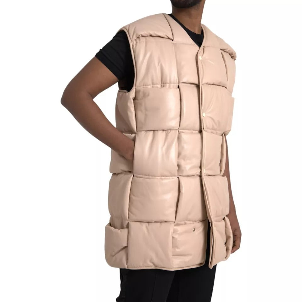 Bottega Veneta Beige Quilted Sleeveless Calf Leather Jacket - BrandFit 88