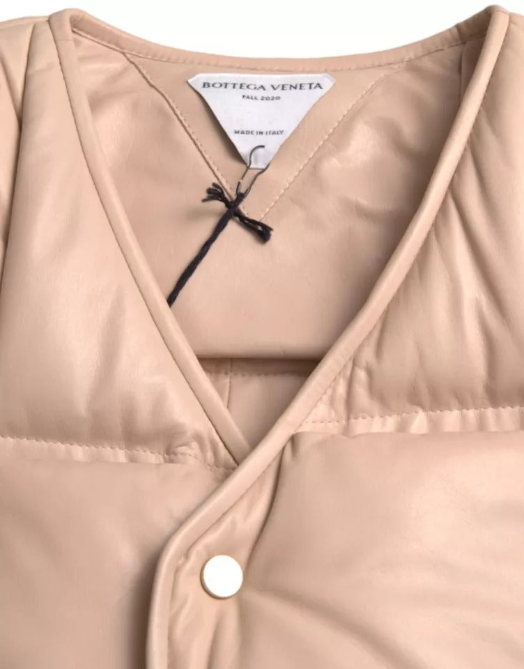 Bottega Veneta Beige Quilted Sleeveless Calf Leather Jacket - BrandFit 88