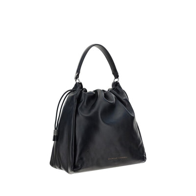 Brunello Cucinelli Black Calf Leather Bos Taurus Shoulder Bag