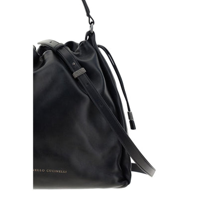 Brunello Cucinelli Black Calf Leather Bos Taurus Shoulder Bag