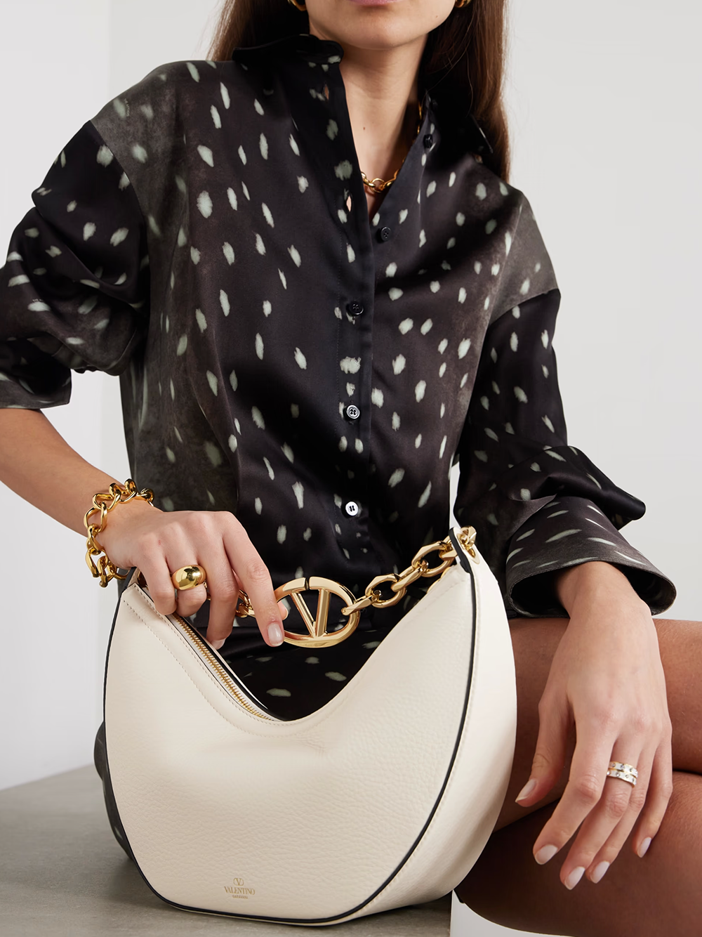 Valentino Garavani Ivory Leather Small Hobo Vlogo Shoulder Bag - BrandFit 88