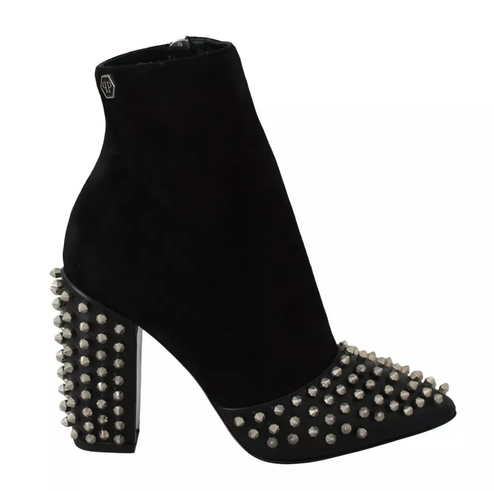 Philipp Plein Black Suede Studded Heels Ankle Boots Shoes - BrandFit 88