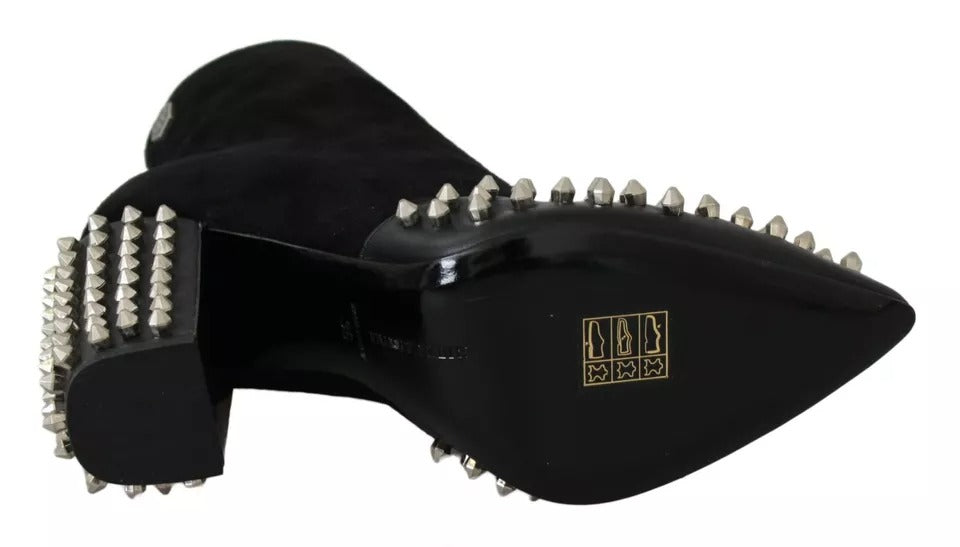 Philipp Plein Black Suede Studded Heels Ankle Boots Shoes - BrandFit 88