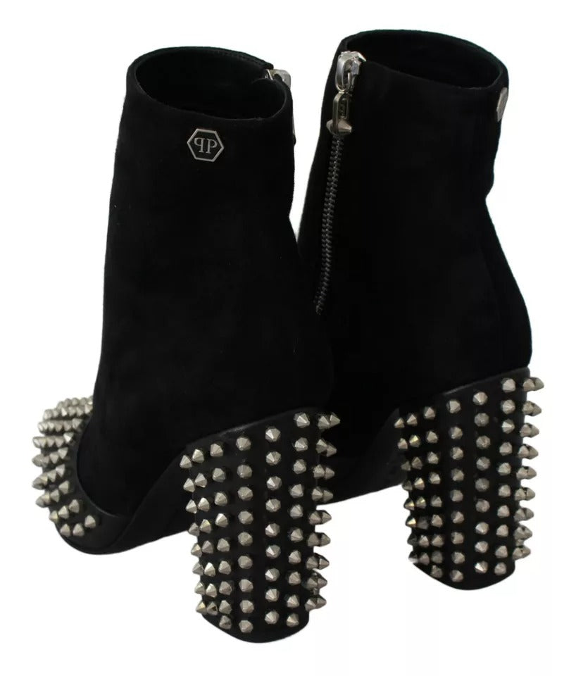 Philipp Plein Black Suede Studded Heels Ankle Boots Shoes - BrandFit 88