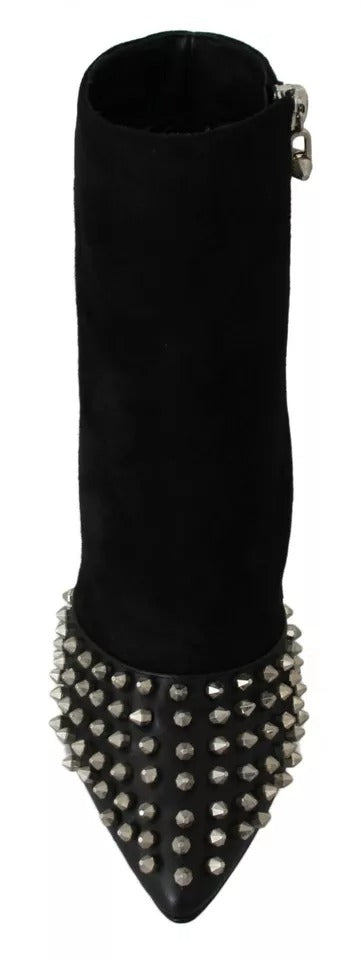 Philipp Plein Black Suede Studded Heels Ankle Boots Shoes - BrandFit 88