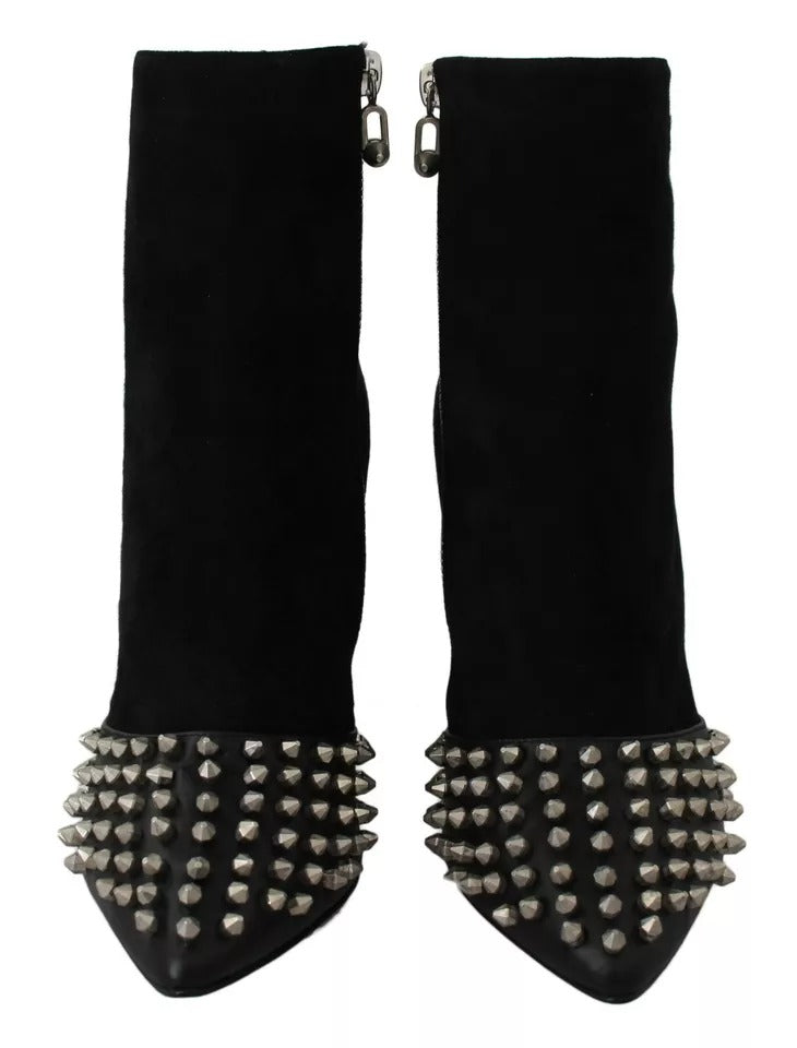 Philipp Plein Black Suede Studded Heels Ankle Boots Shoes - BrandFit 88
