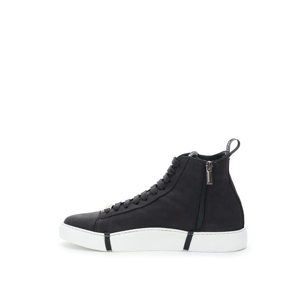 Roberto Cavalli Black Suede Leather High Top Sneakers