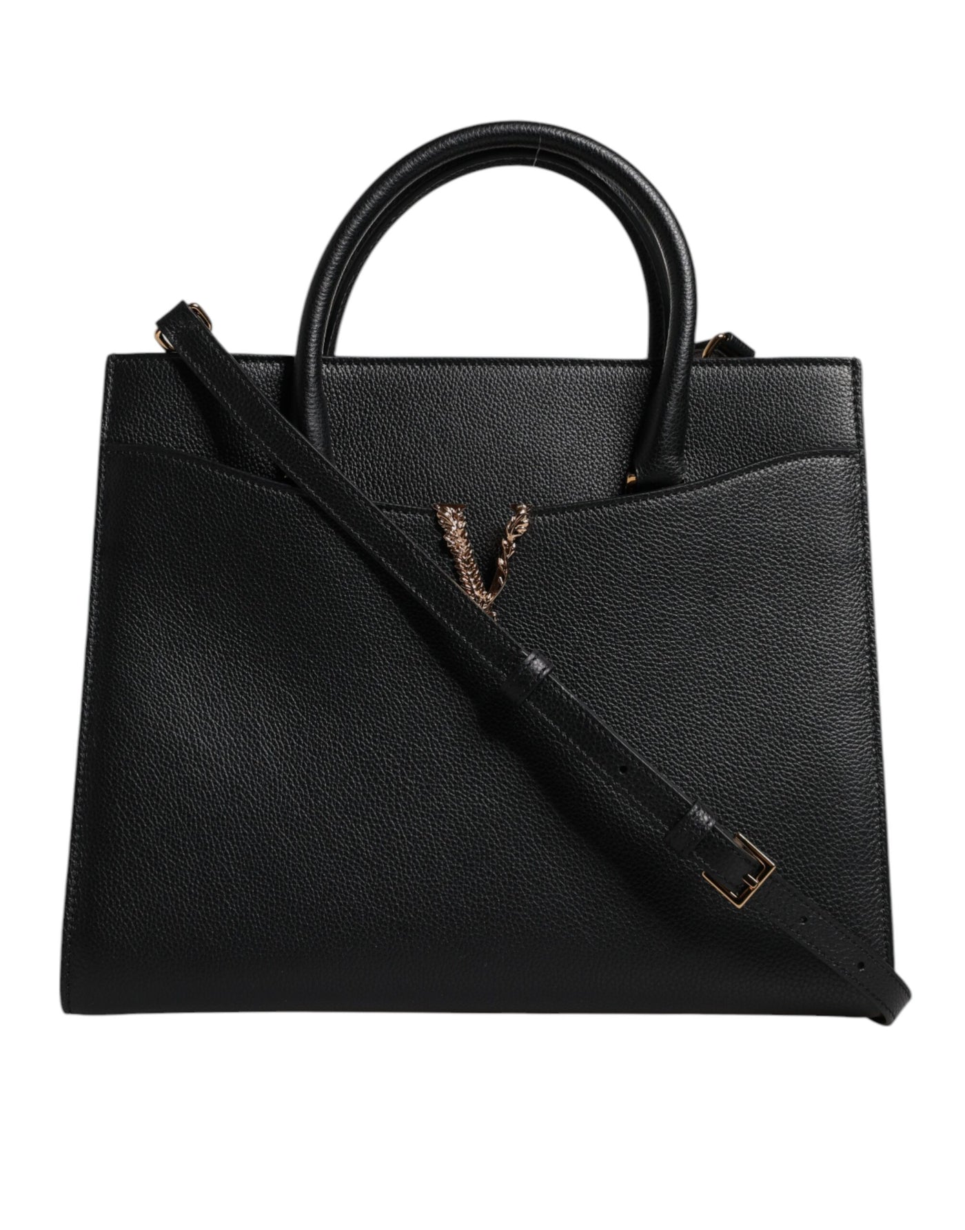 Versace Black Large Leather Top Handle Shoulder Crossbody Bag
