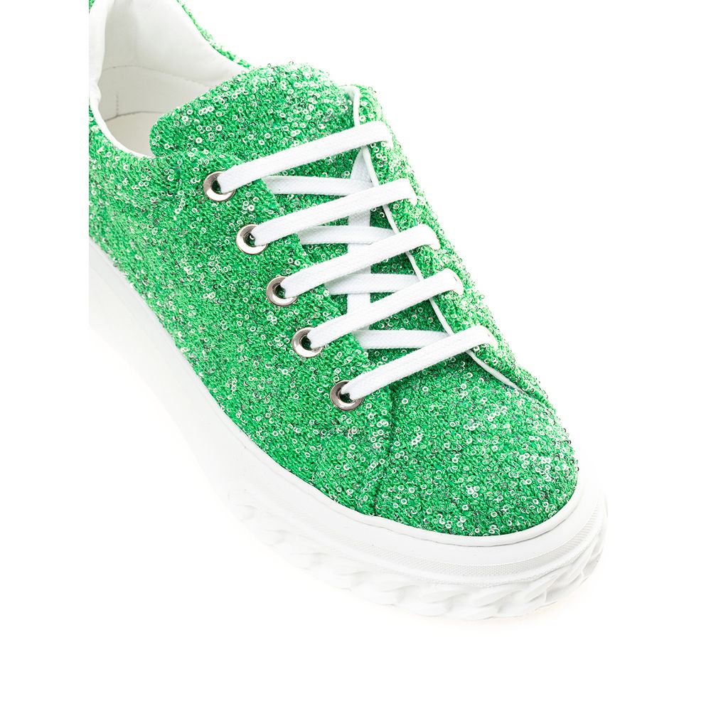 Casadei Green Fabric And Leather Athletic Sneakers