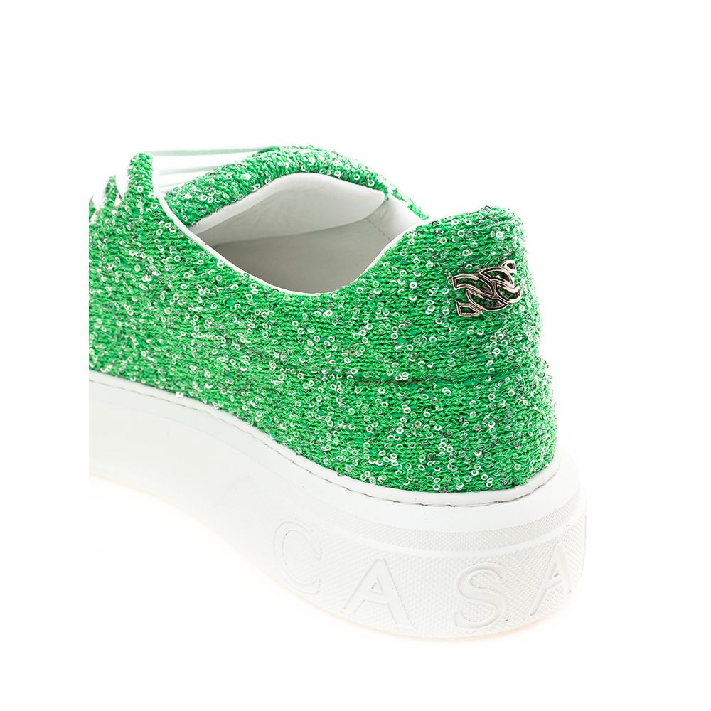 Casadei Green Fabric And Leather Athletic Sneakers