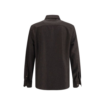 Brunello Cucinelli Brown Fleece Wool Pattern Shirt