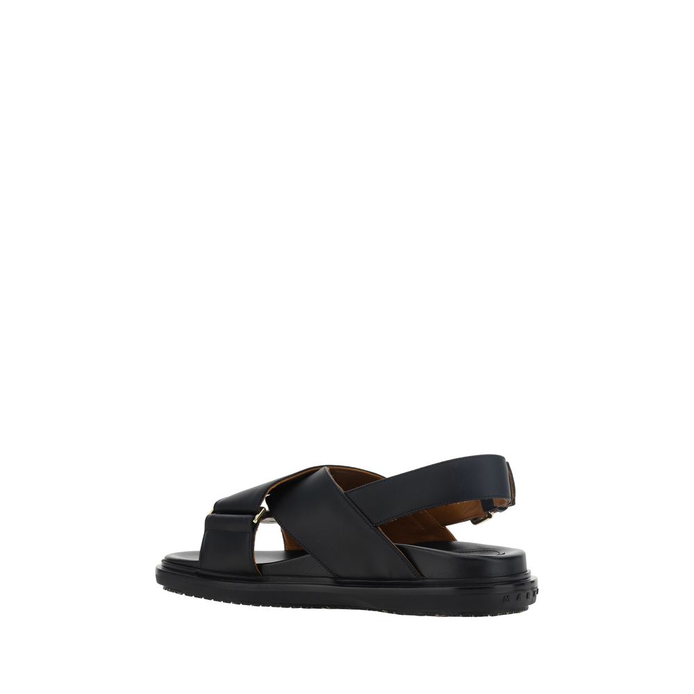 Marni Black Calf Leather Bos Taurus Flat Sandals