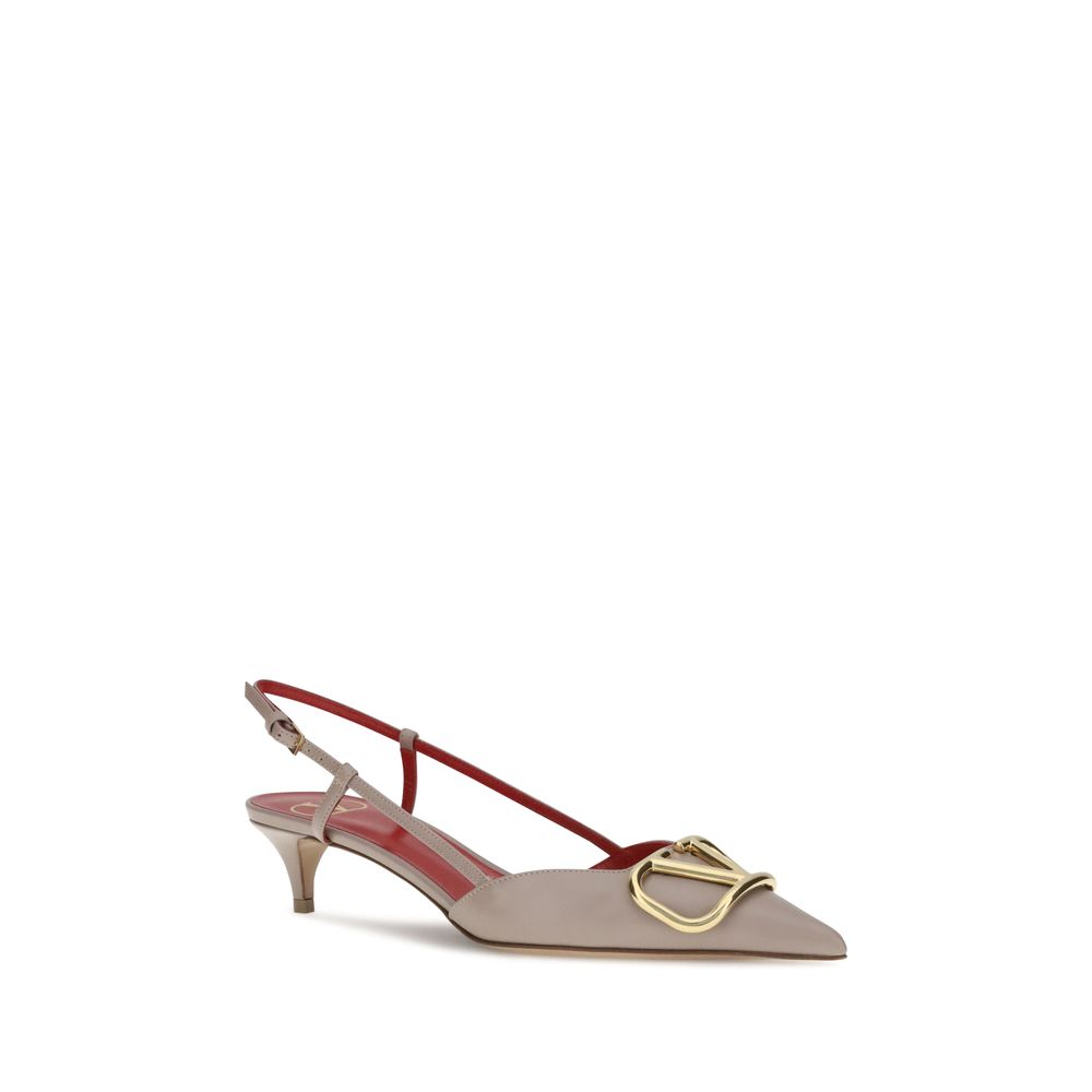 Valentino Garavani Gray Calf Leather Bos Taurus Mid Heel Pumps