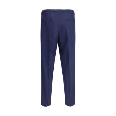 Brunello Cucinelli Blue Fleece Wool Casual Pants