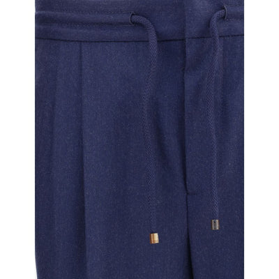 Brunello Cucinelli Blue Fleece Wool Casual Pants