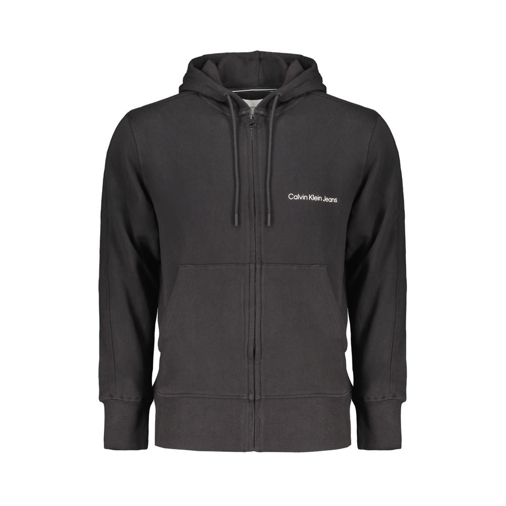 Calvin Klein Black Cotton Men Sweater with Hood and Central Pockets