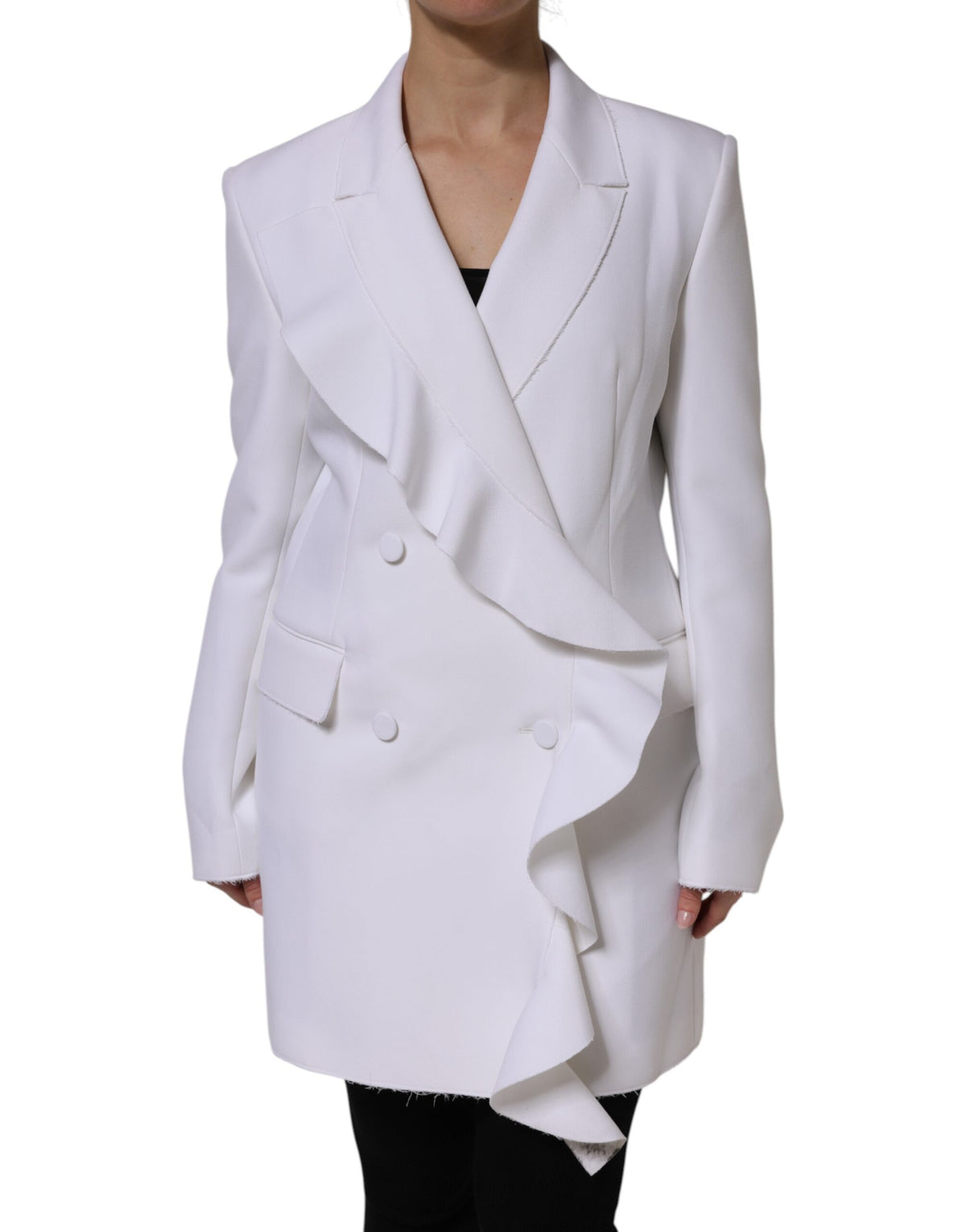 MSGM White Polyester Long Sleeves Ruffled Wrap Jacket