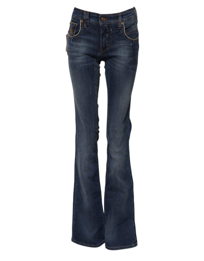 John Galliano Blue Cotton Mid Waist Wide Leg Denim Jeans