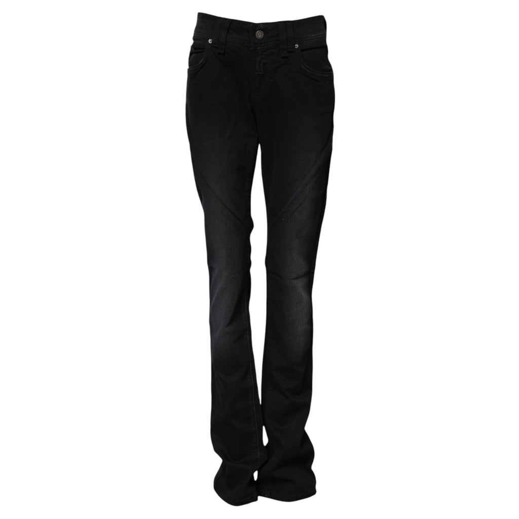 John Galliano Black Cotton Mid Waist Tapered Denim Jeans