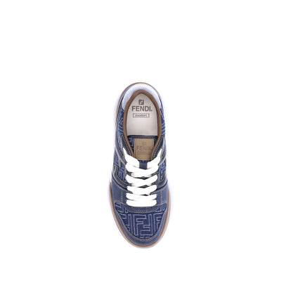 Fendi Blue Cotton Low Top Sneakers