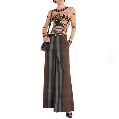 Burberry Checked Wide Leg Canvas Pants
