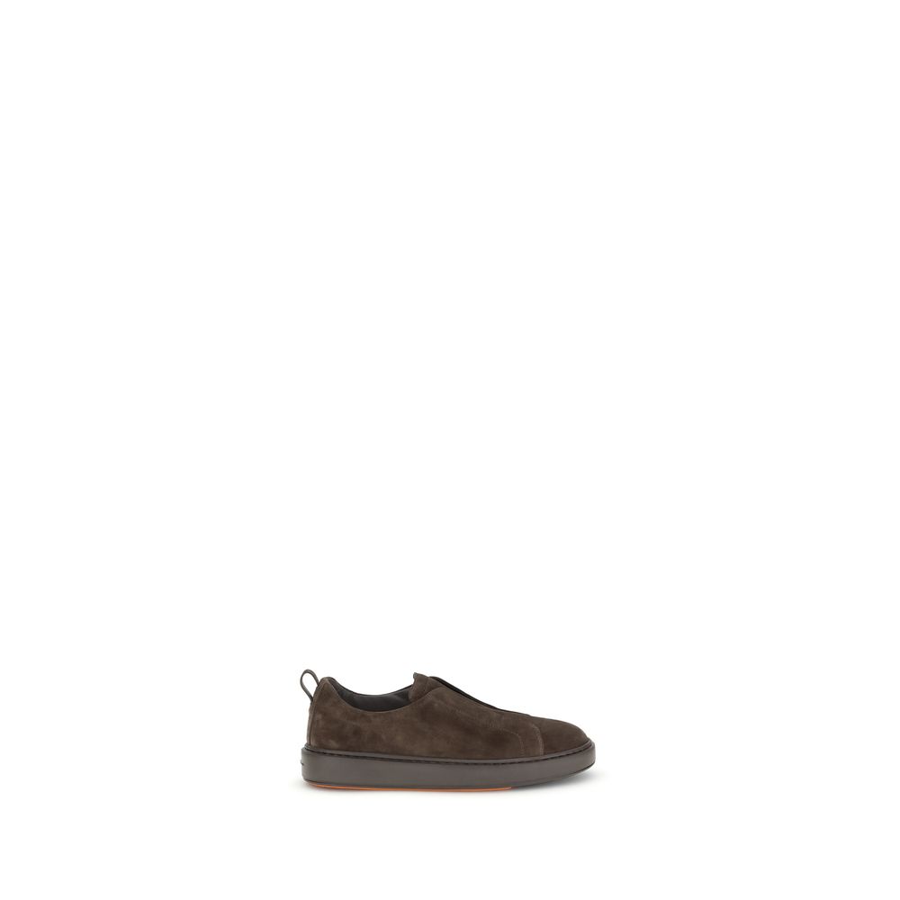 Santoni Brown Calf Leather Bos Taurus Low Top Sneakers