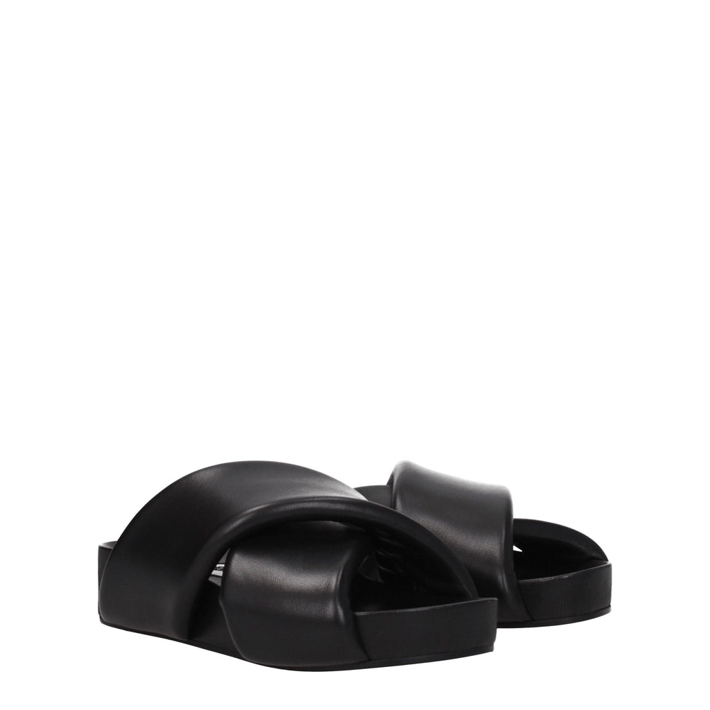 Jil Sander Black Leather Slippers
