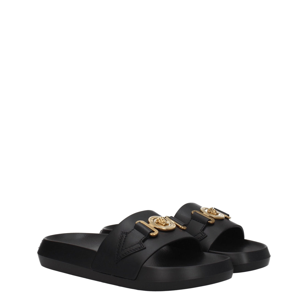 Versace Black Leather Slippers