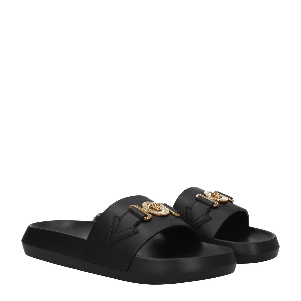 Versace Black Leather Slippers