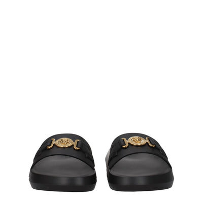 Versace Black Leather Slippers