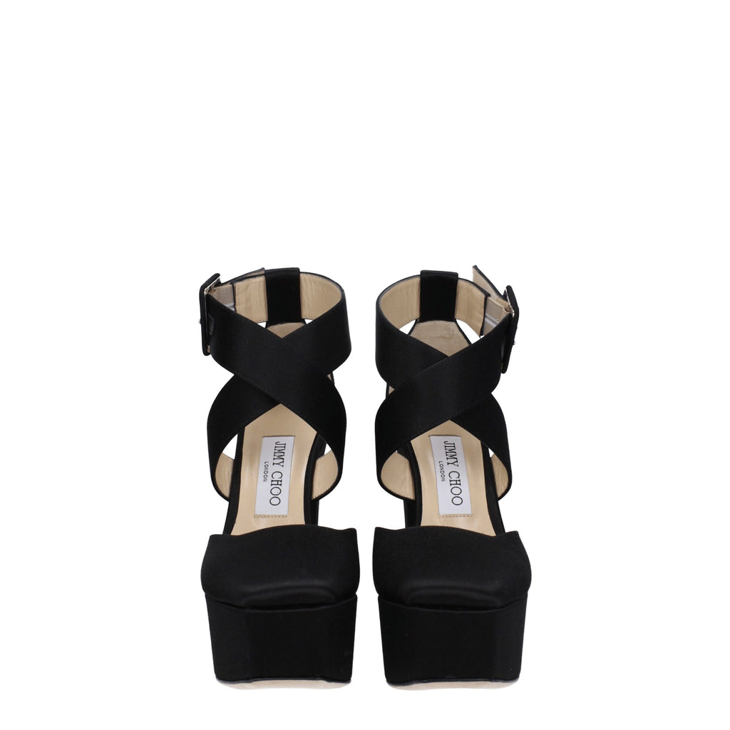 Jimmy Choo Black Satin Platform Sandals