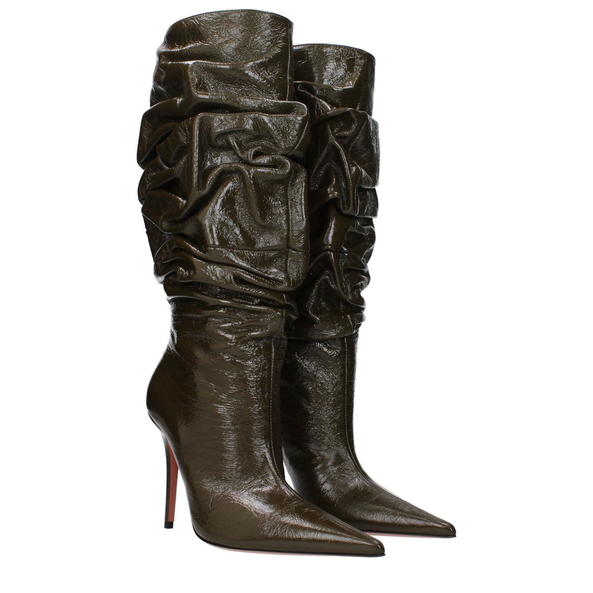 Amina Muaddi Green Leather High Heel Boots