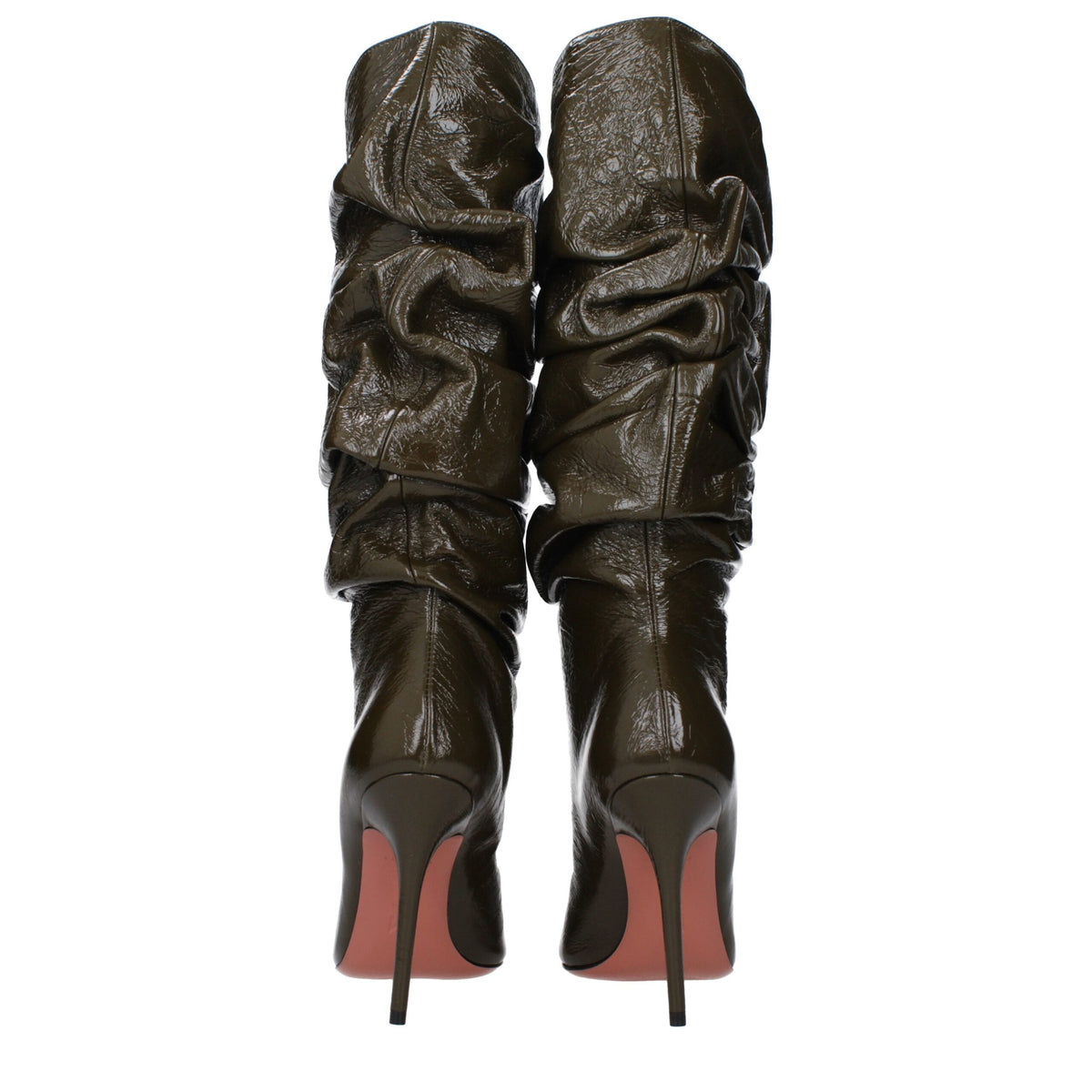 Amina Muaddi Green Leather High Heel Boots