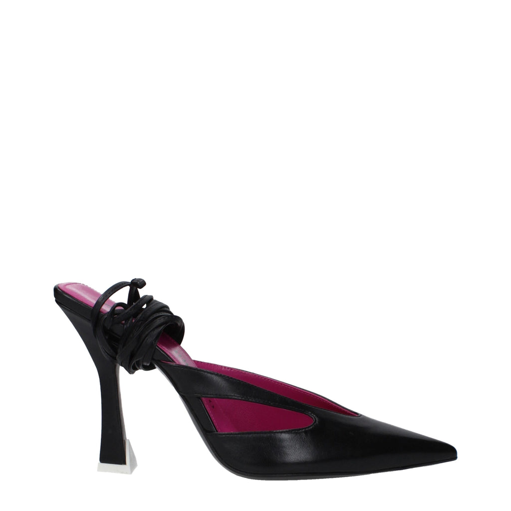 The Attico Black Leather Stiletto Heel Sandals