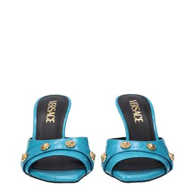 Versace Light Blue Leather Stiletto Heels Sandals