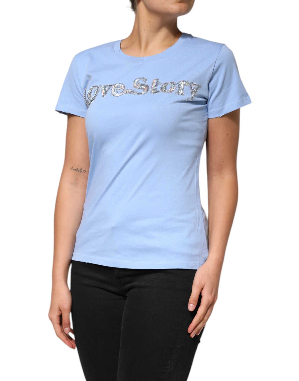 PINKO Blue Love Story Sequined Embellished Short Sleeves T-shirt - BrandFit 88