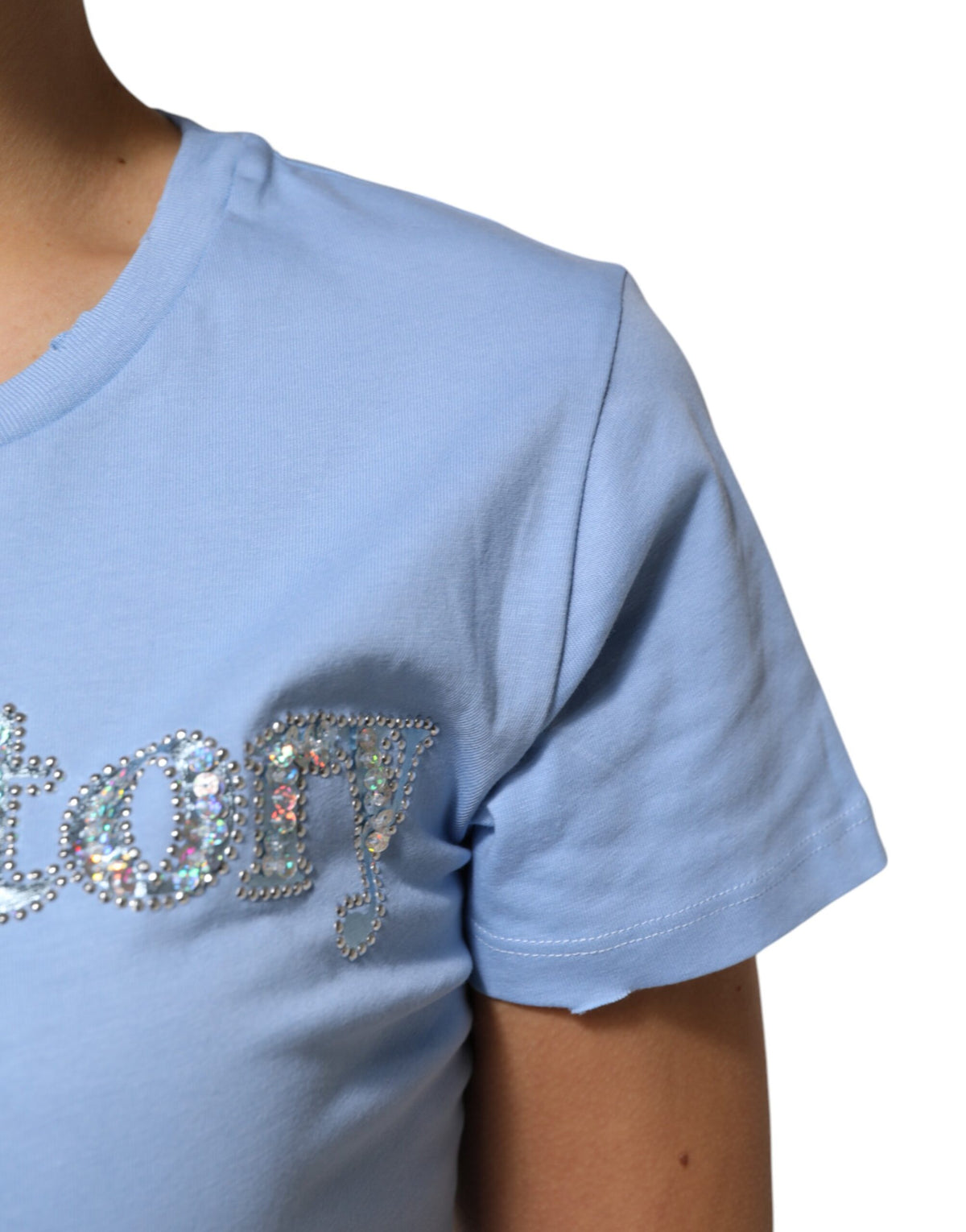 PINKO Blue Love Story Sequined Embellished Short Sleeves T-shirt - BrandFit 88