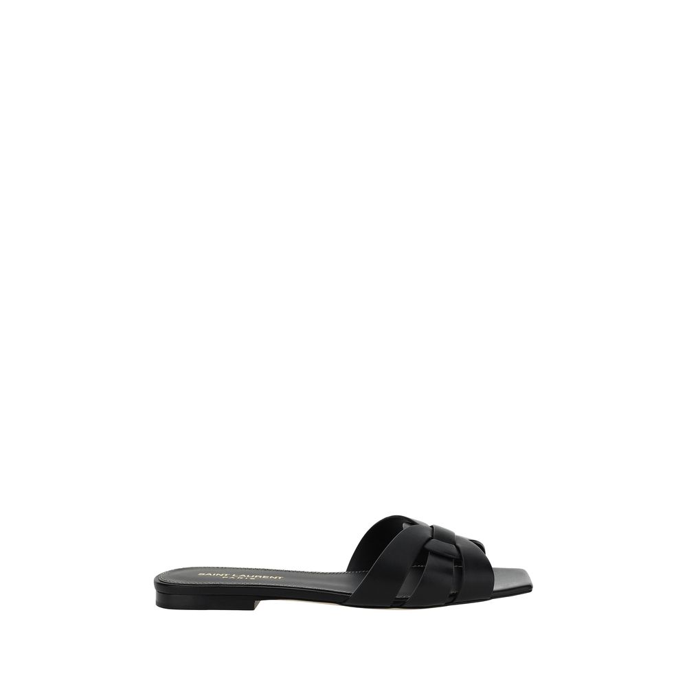 Saint Laurent Black Calf Leather Bos Taurus Flat Sandals - BrandFit 88