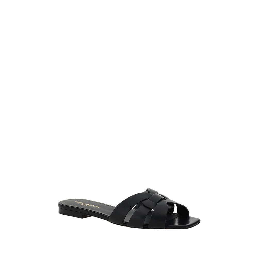 Saint Laurent Black Calf Leather Bos Taurus Flat Sandals - BrandFit 88