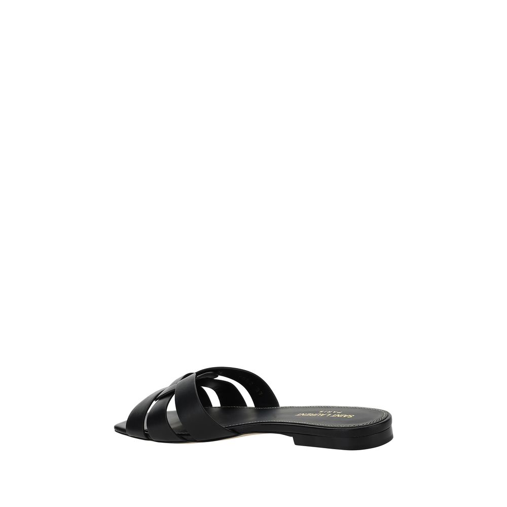 Saint Laurent Black Calf Leather Bos Taurus Flat Sandals - BrandFit 88
