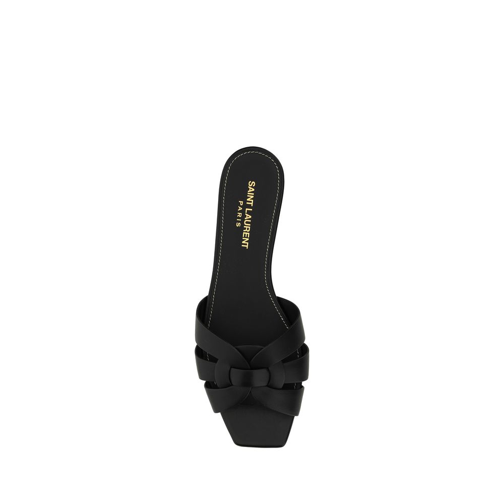 Saint Laurent Black Calf Leather Bos Taurus Flat Sandals - BrandFit 88