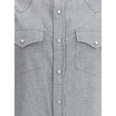 Brunello Cucinelli Gray Cotton Pattern Shirt