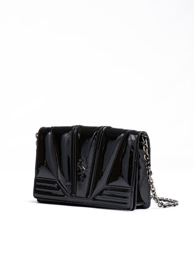 Ferrari Black GT patent leather bag with chain