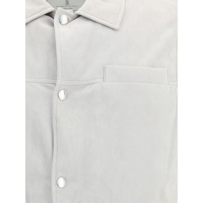 Brunello Cucinelli Gray Leather Jacket