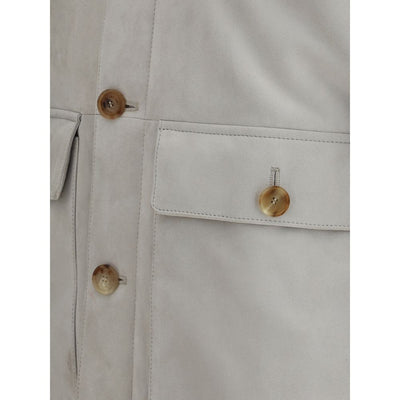 Brunello Cucinelli Gray Leather Jacket