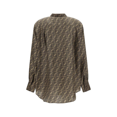 Fendi Brown Silk Pattern Shirt