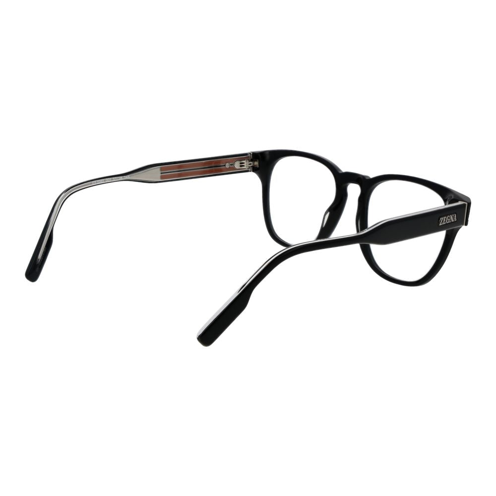 The Ermenegildo Zegna Black Acetate Glasses feature thick round frames and straight arms, designed for men and displayed from a side angle on a white background.