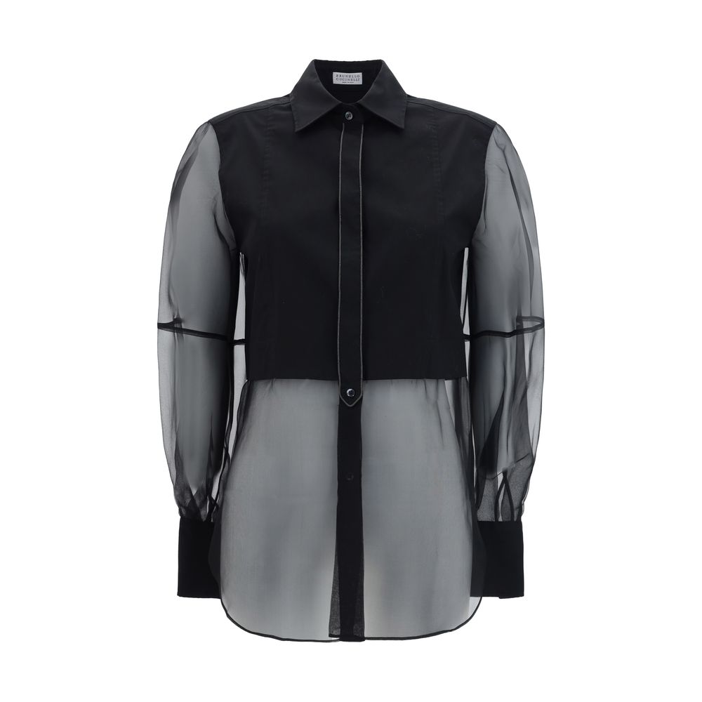 Brunello Cucinelli Black Cotton Pattern Shirt